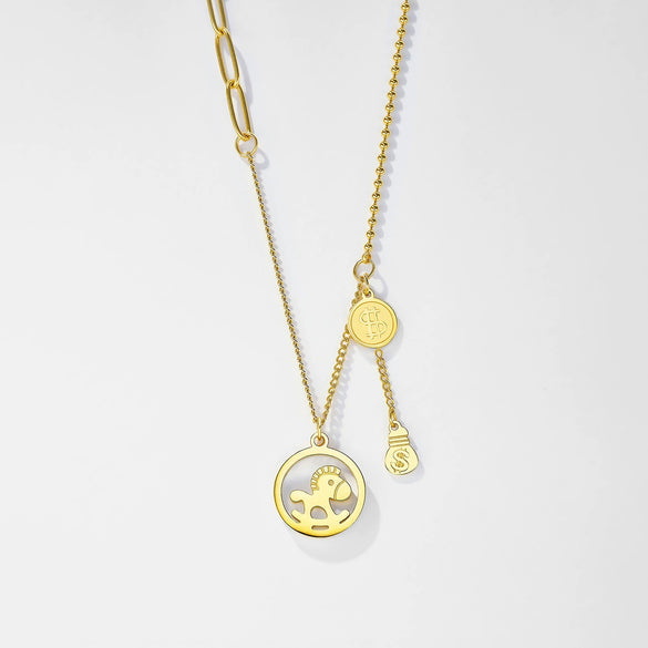 Wholesale Women's 24K Gold Plated Geometric Titanium Steel Round Pendant Clavicle Chain Necklace