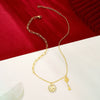 Wholesale Women's 24K Gold Plated Geometric Titanium Steel Round Pendant Clavicle Chain Necklace