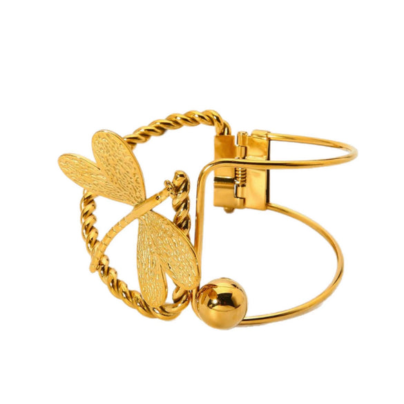 Wholesale Women's 18K Gold Plated Irregular Hollow Dragonfly Stainless Steel Bracelet Jewelry Accessories