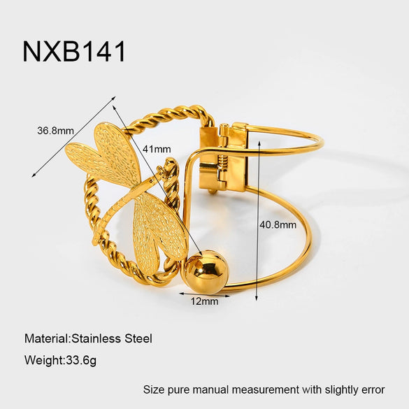 Wholesale Women's 18K Gold Plated Irregular Hollow Dragonfly Stainless Steel Bracelet Jewelry Accessories