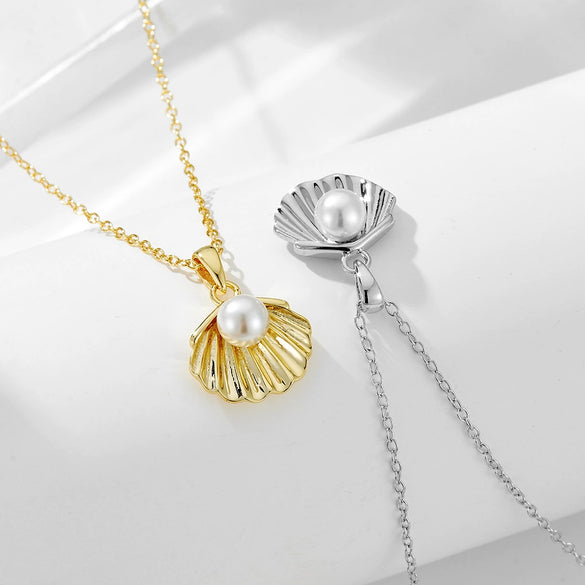 Wholesale Women's 14K Gold Plated S925 Sterling Silver Pearl Shell Diamond Design Cross Chain Clavicle Necklace