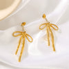 Wholesale Women's 18K Gold Plated Stainless Steel Bow Pendant Earrings With Geometric Styling And Electroplating Treatment