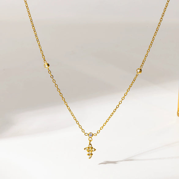 Wholesale Women's 18K Gold Plated Stainless Steel Geometric Mini Cross Pendant Necklace With Oshaped Chain