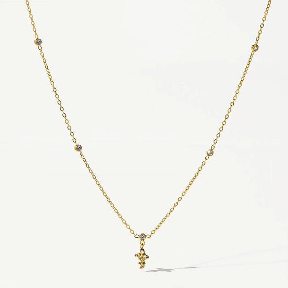 Wholesale Women's 18K Gold Plated Stainless Steel Geometric Mini Cross Pendant Necklace With Oshaped Chain