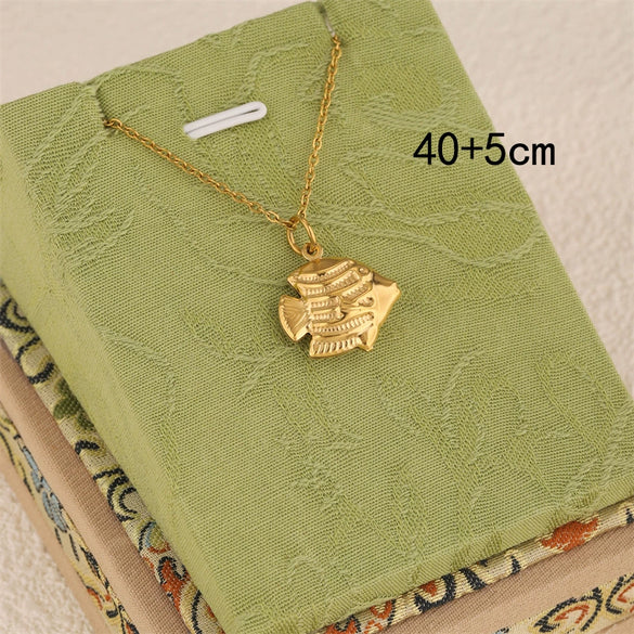 Wholesale Women's 18K Gold Plated Stainless Steel Geometric Minimalist Tropical Fish Pendant Cross Chain Necklace