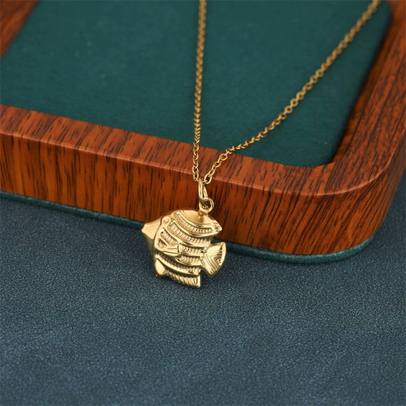 Wholesale Women's 18K Gold Plated Stainless Steel Geometric Minimalist Tropical Fish Pendant Cross Chain Necklace