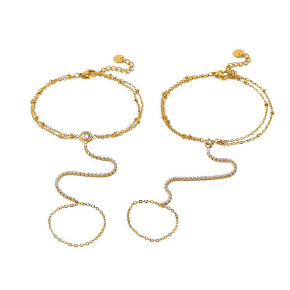 Wholesale Women's 18K Gold Plated Stainless Steel Geometric Star Tennis Chain Wrist Chain Fingerlinked Bracelet Jewelry