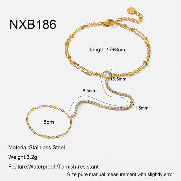 Wholesale Women's 18K Gold Plated Stainless Steel Geometric Star Tennis Chain Wrist Chain Fingerlinked Bracelet Jewelry