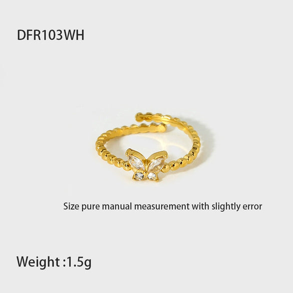Wholesale Women's 18K Gold Plated Stainless Steel Ring With Inlaid Zircon And Butterfly Zodiac Pattern