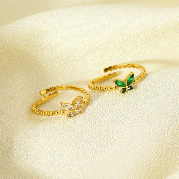 Wholesale Women's 18K Gold Plated Stainless Steel Ring With Inlaid Zircon And Butterfly Zodiac Pattern