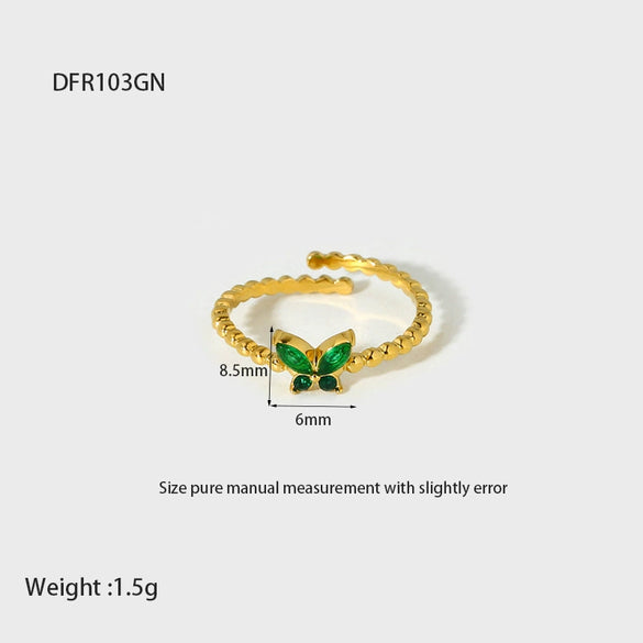 Wholesale Women's 18K Gold Plated Stainless Steel Ring With Inlaid Zircon And Butterfly Zodiac Pattern