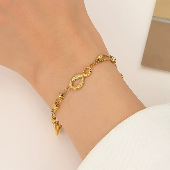 Wholesale Women's 18K Gold Plated Stainless Steel 8Shaped Doublelayer Bracelet With Letter Number Text Design