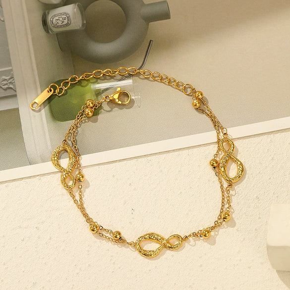 Wholesale Women's 18K Gold Plated Stainless Steel 8Shaped Doublelayer Bracelet With Letter Number Text Design