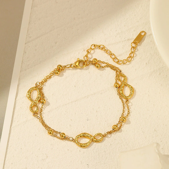 Wholesale Women's 18K Gold Plated Stainless Steel 8Shaped Doublelayer Bracelet With Letter Number Text Design
