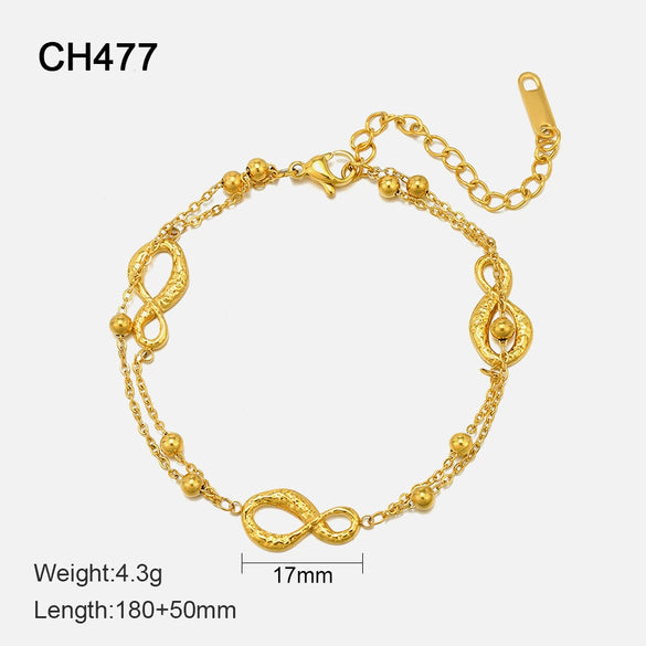 Wholesale Women's 18K Gold Plated Stainless Steel 8Shaped Doublelayer Bracelet With Letter Number Text Design