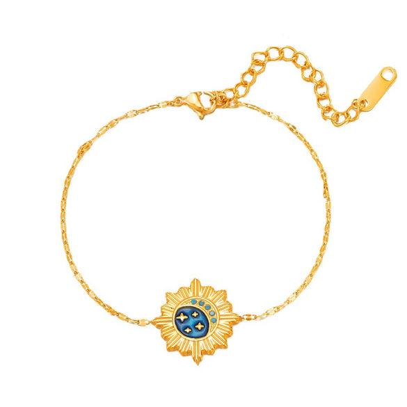 Wholesale Women's 14K Gold Plated Stainless Steel Star Enamel Bracelet With Electroplating Design