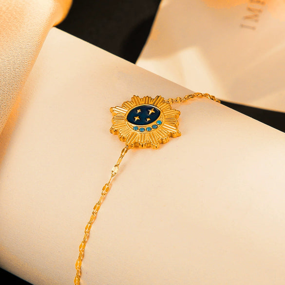 Wholesale Women's 14K Gold Plated Stainless Steel Star Enamel Bracelet With Electroplating Design