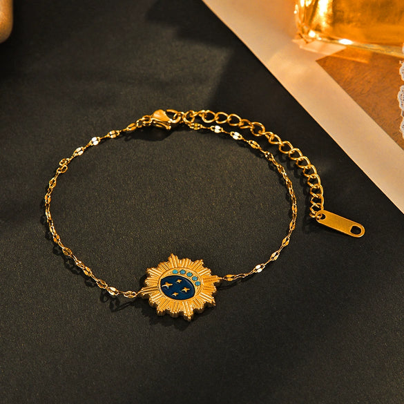 Wholesale Women's 14K Gold Plated Stainless Steel Star Enamel Bracelet With Electroplating Design