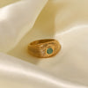 Wholesale Women's 18K Gold Plated Stainless Steel Sun Shaped Ring Set With Natural Green Stone Punk Style