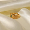 Wholesale Women's 18K Gold Plated Stainless Steel Sun Shaped Ring Set With Natural Green Stone Punk Style