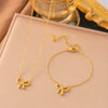 Wholesale Women's 18K Gold Plated Titanium Steel Bow Pendant Oshaped Chain Necklace With Vacuum Electroplating In Furnace