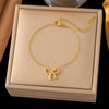 Wholesale Women's 18K Gold Plated Titanium Steel Bow Pendant Oshaped Chain Necklace With Vacuum Electroplating In Furnace