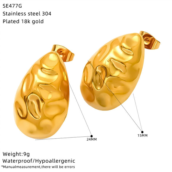 Wholesale Women's 18K Gold Plated Titanium Steel Heart Shape Bow Hammer Pattern Earrings