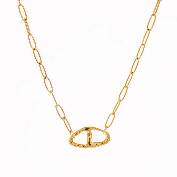 Wholesale Women's 18K Gold Real Gold Plated Geometric Hollow Stainless Steel Pendant Necklace With Cross Chain