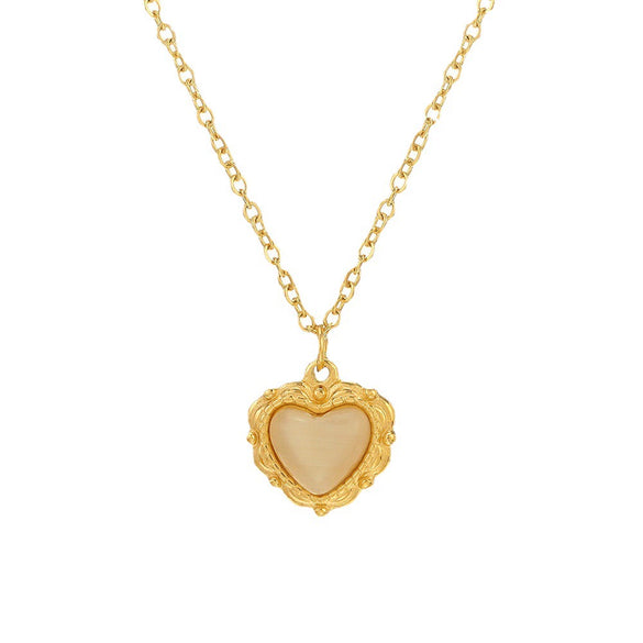 Wholesale Women's 14K Goldplated Heartshaped Pearl Clavicle Necklace Made Of Titanium Steel And Stainless Steel