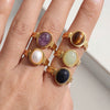 Wholesale Women's 18K Goldplated Stainless Steel Geometric Gemstone Open Ring Stackable Niche Design