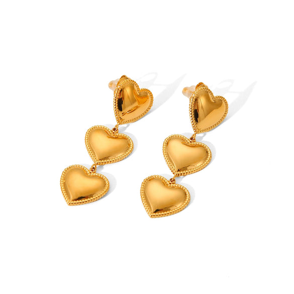Wholesale Women's 18K Goldplated Stainless Steel Geometric Heart Love Tassel Threelayer Trim Earrings