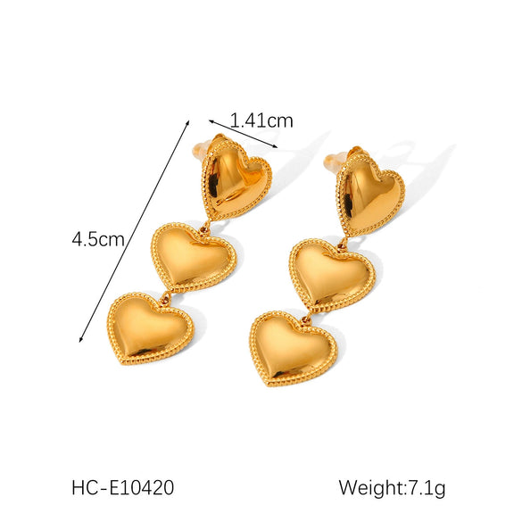 Wholesale Women's 18K Goldplated Stainless Steel Geometric Heart Love Tassel Threelayer Trim Earrings