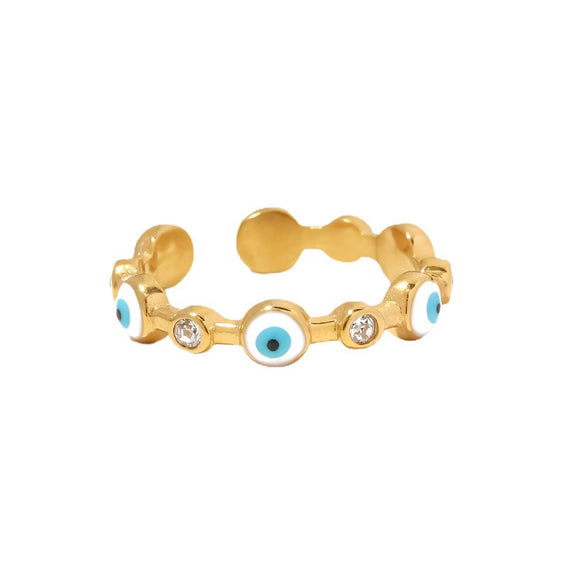 Wholesale Women's 18K Goldplated Stainless Steel Geometric Opening Ring With Devil's Eye Design And Electroplating Treatment