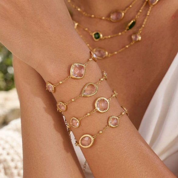 Wholesale Women's 18K Goldplated Stainless Steel Geometric Pattern Beaded Chain Bracelet