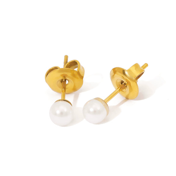 Wholesale Women's 18K Goldplated Stainless Steel Pearl Earrings With Vacuum Plating 18K In Furnace Ins Style Minimalist Design