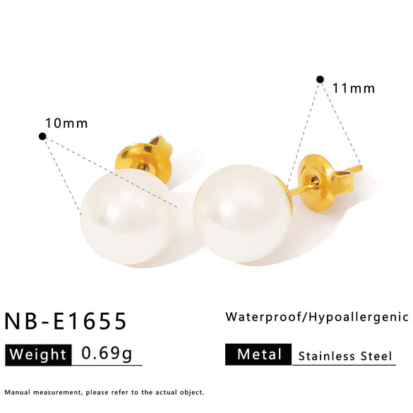 Wholesale Women's 18K Goldplated Stainless Steel Pearl Earrings With Vacuum Plating 18K In Furnace Ins Style Minimalist Design
