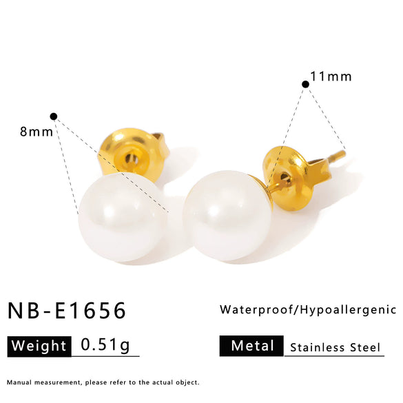 Wholesale Women's 18K Goldplated Stainless Steel Pearl Earrings With Vacuum Plating 18K In Furnace Ins Style Minimalist Design