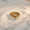 Wholesale Women's 18K Goldplated Titanium Steel Doublering Diamondset Ring Set With Three Main Diamond Types