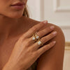 Wholesale Women's 18K Goldplated Titanium Steel Doublering Diamondset Ring Set With Three Main Diamond Types