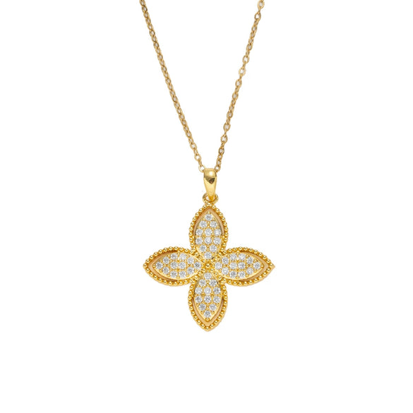Wholesale Women's 18K Real Gold Plated Copper Pendant Four Leaf Clover Geometric Flower Leaf Necklace With O Word Chain In Light Luxury Style