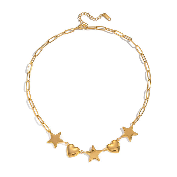 Wholesale Women's 18K Real Gold Plated Heartshaped Pendant Necklace With Paper Clip Chain In Sweet And Cool Style