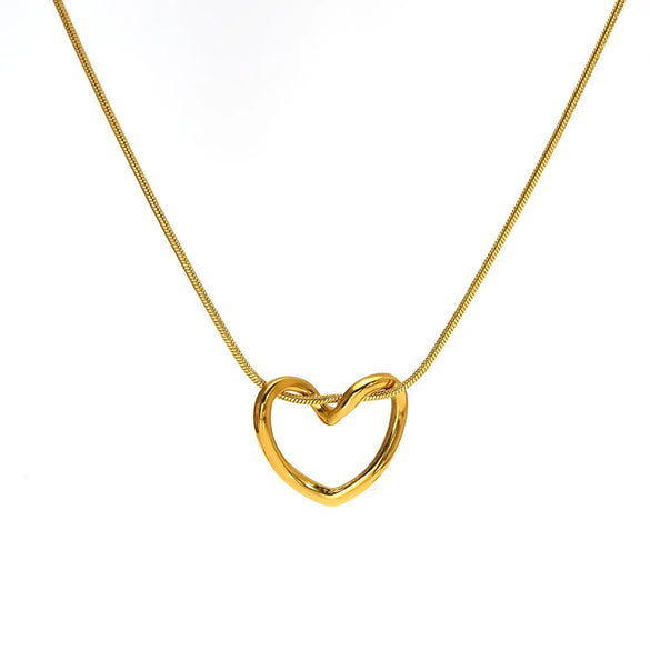 Wholesale Women's 18K Real Gold Plated Stainless Steel Heart Shape Snake Bone Chain Necklace