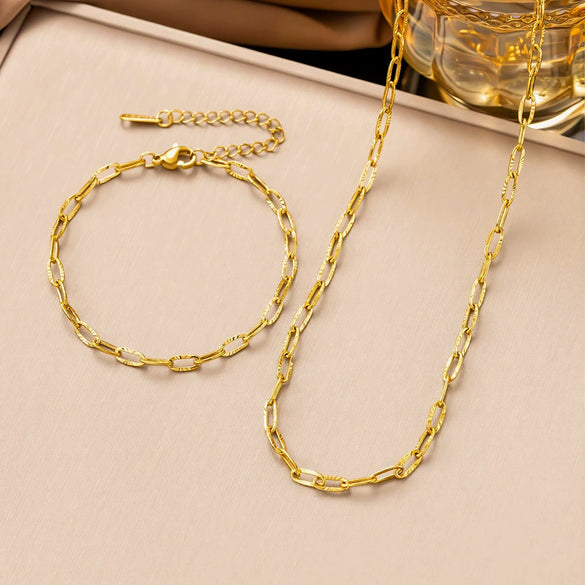 Wholesale Women's 18K Real Gold Plated Titanium Steel Stainless Steel Geometric Cross Pattern Necklace Bracelet With Sweet And Cool Style