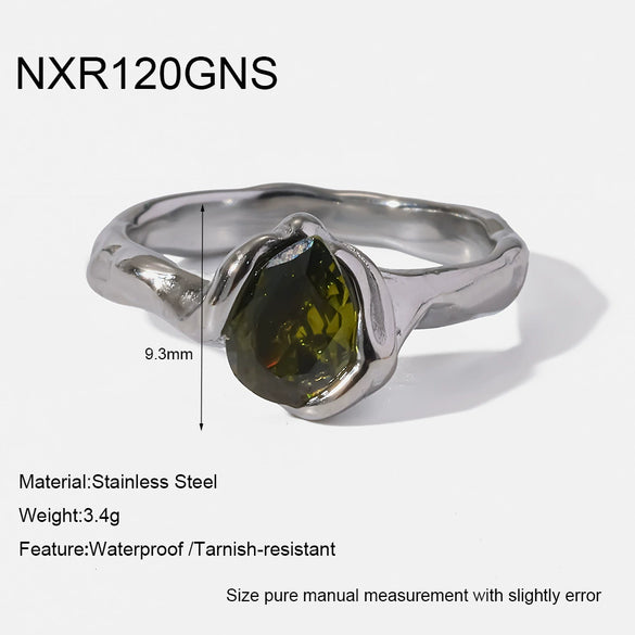 Wholesale Women's Lava Texture Water Drop Zircon 18K Goldplated Stainless Steel Ring