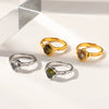 Wholesale Women's Lava Texture Water Drop Zircon 18K Goldplated Stainless Steel Ring