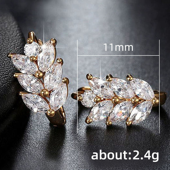 Wholesale Women's Leaf Pattern Copper Zircon Earrings