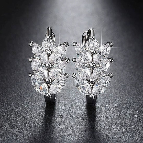 Wholesale Women's Leaf Pattern Copper Zircon Earrings