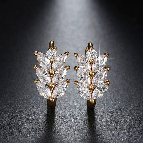 Wholesale Women's Leaf Pattern Copper Zircon Earrings