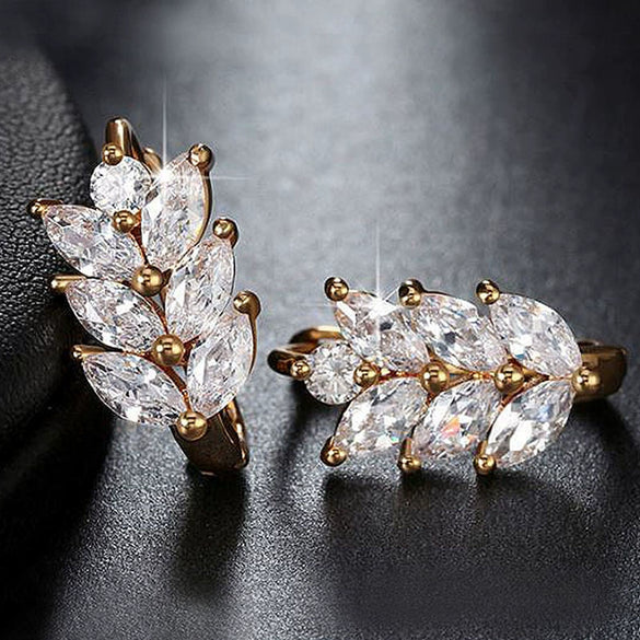 Wholesale Women's Leaf Pattern Copper Zircon Earrings