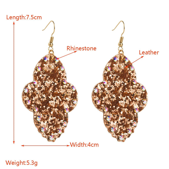 Wholesale Women's Leather Geometric Earrings With Diamond Sequins And Retro Style